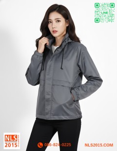 เสื้อแจ็คเก็ตสีเทาเนื้อผ้าไมโครพีช ไม่มีซับใน