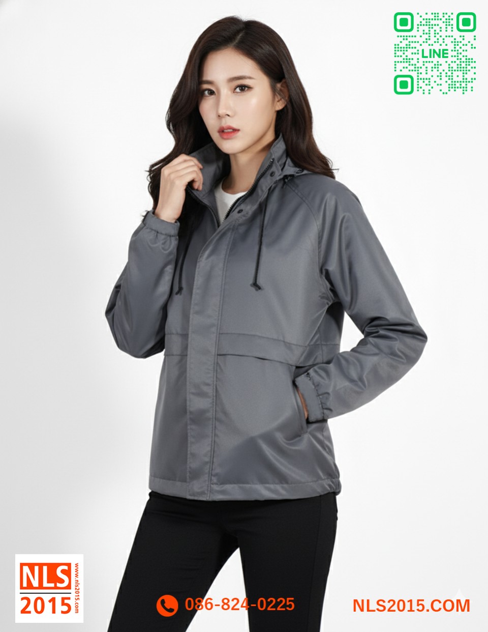 เสื้อแจ็คเก็ตสีเทาเนื้อผ้าไมโครพีช ไม่มีซับในรูปที่ 