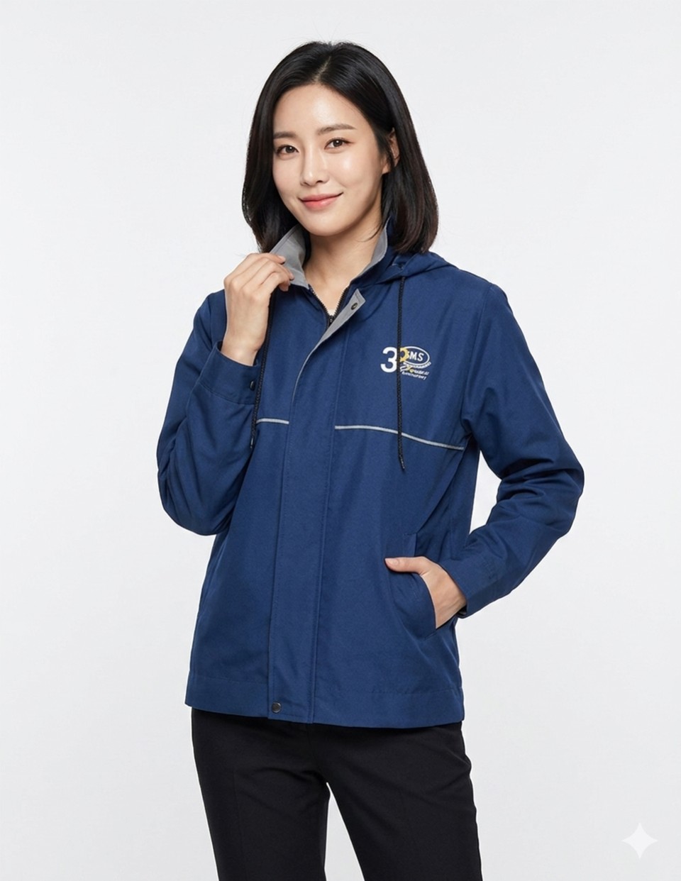 เสื้อแจ็คเก็ต เนื้อผ้าทัชลาน มีซับใน มีฮู๊ดพับเก็บได้ ปักหน้าหลังรูปที่ 