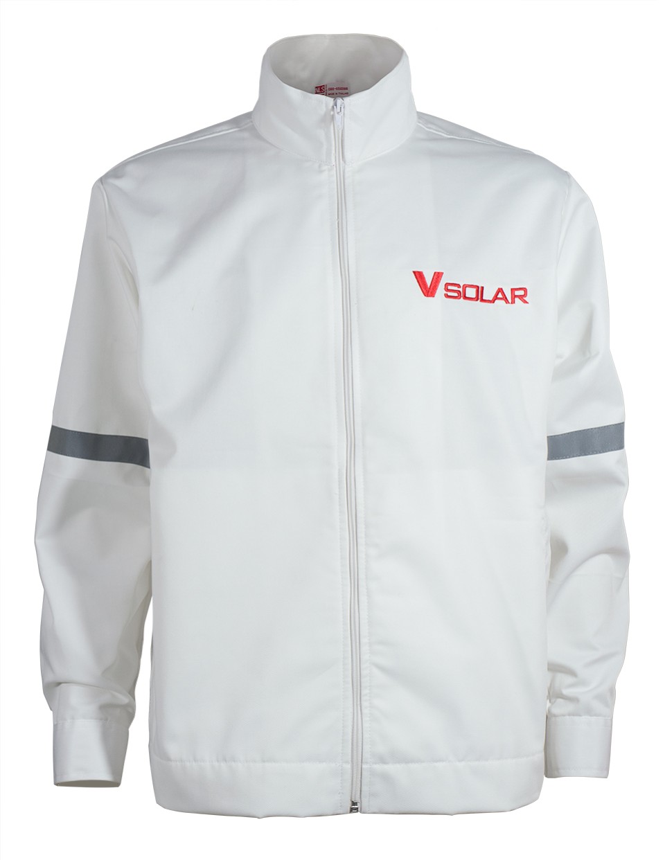 แบบเสื้อแจ็คเก็ตผ้าคอมทวิวสีดำปักหน้าหลังติดแบถสะท้อนแสงรูปที่ 