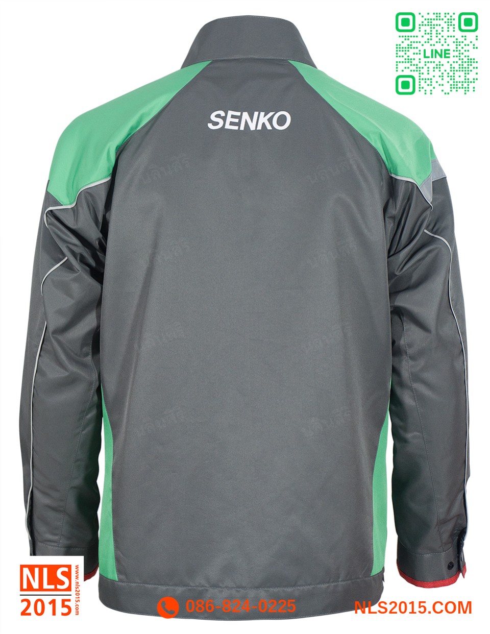 เสื้อแจ็คเก็ตตัดต่อสองสีเนื้อผ้าไมโครพีชไม่มีซับในรูปที่ 