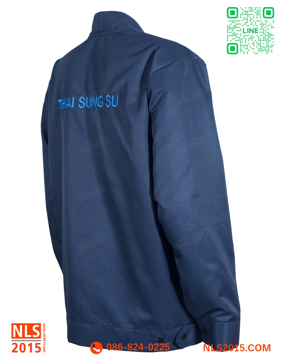 เสื้อแจ็คเก็ตคอปีนสีกรมท่า เนื้อผ้าไมโครพีช ติดซิปฟันกระดูกรูปที่ 