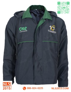 เสื้อแจ็คเก็ตเนื้อผ้า ไมโครพีช สีกรมเข้มมีฮู้ดถอดได้