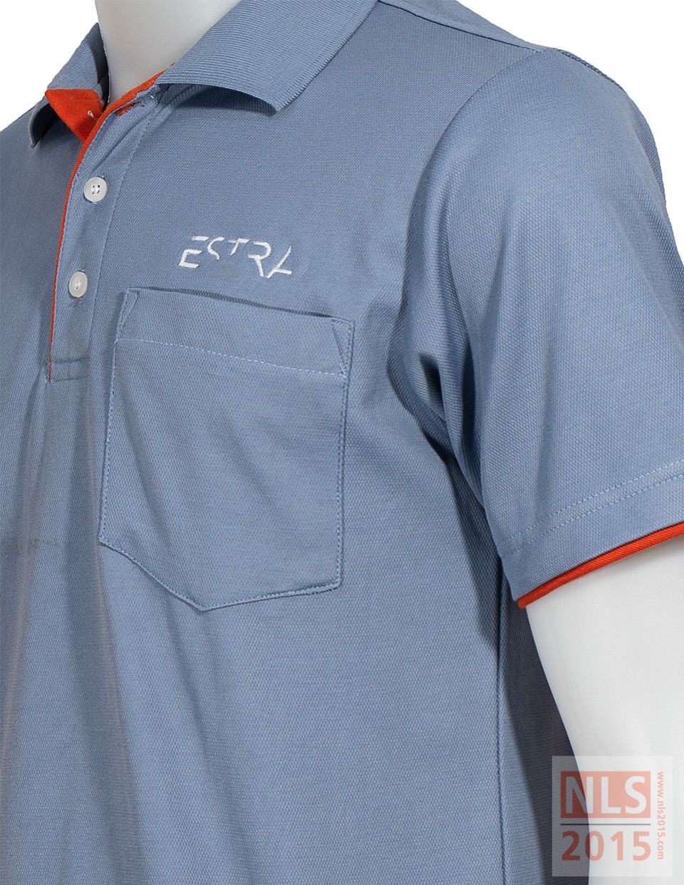 เสื้อโปโลพนักงานสีเทาขลิบส้ม กระดุม3เม็ด ปักเหนือกระเป๋าอกซ้ายรูปที่