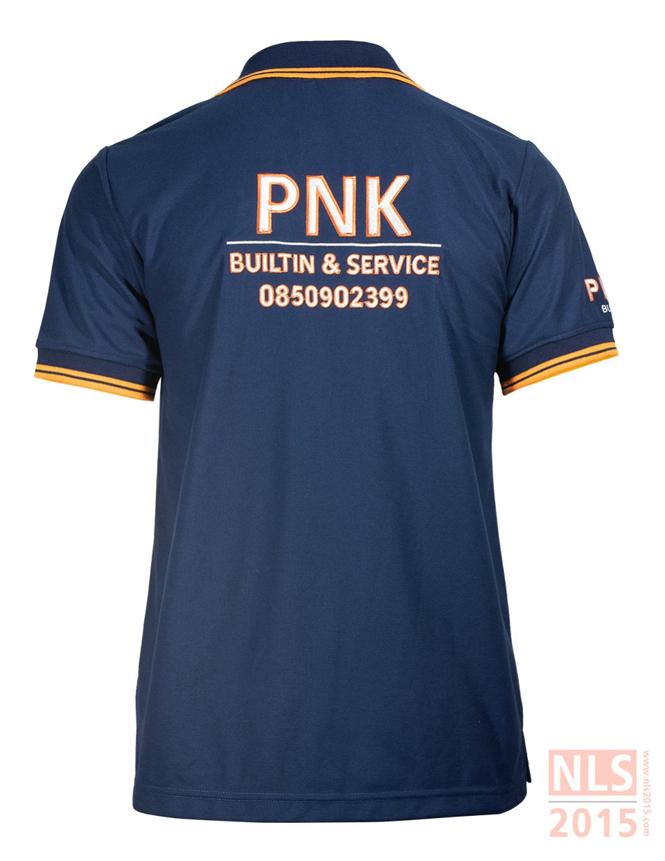 เสื้อโปโลพนักงานสีกรมเข้มเนื้อผ้า Tk micro ขลิบส้ม แขนจั้ม ปักสามจุดรูปที่ 