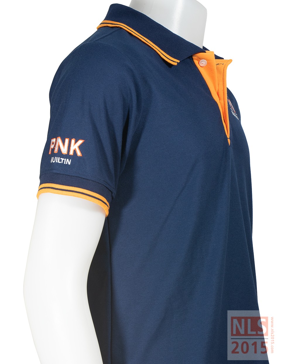 เสื้อโปโลพนักงานสีกรมเข้มเนื้อผ้า Tk micro ขลิบส้ม แขนจั้ม ปักสามจุดรูปที่ 