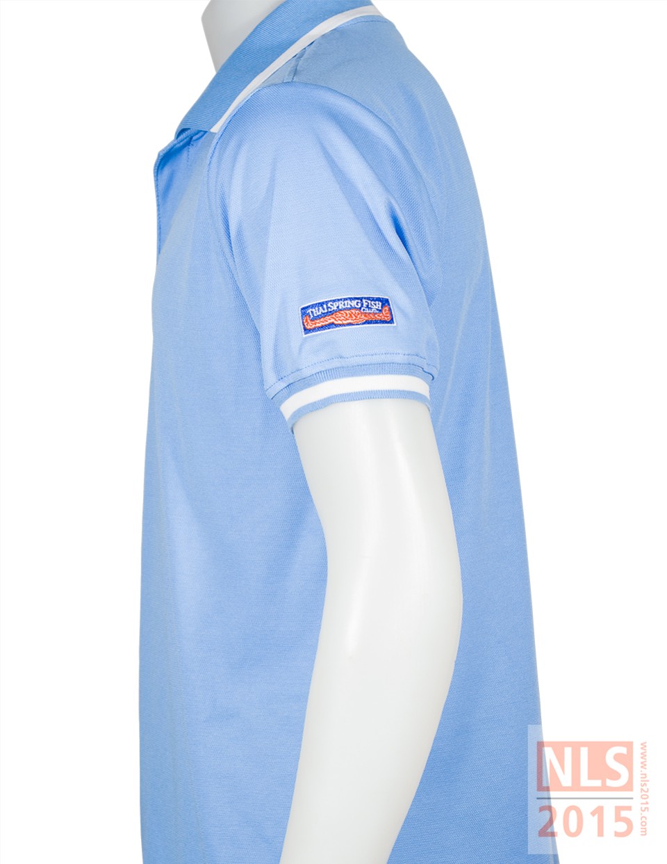 เสื้อโปโลเนื้อผ้าดรายเทค ไม่มีกระเป๋า ไม่ติดกระดุม แขนจั้ม ปักแขนซ้ายขวารูปที่