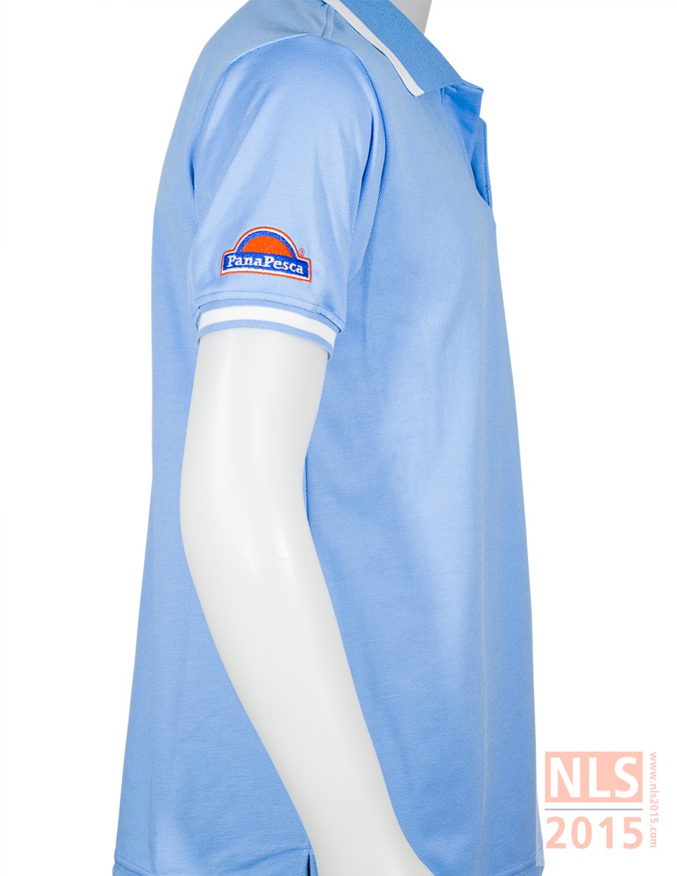 เสื้อโปโลเนื้อผ้าดรายเทค ไม่มีกระเป๋า ไม่ติดกระดุม แขนจั้ม ปักแขนซ้ายขวารูปที่