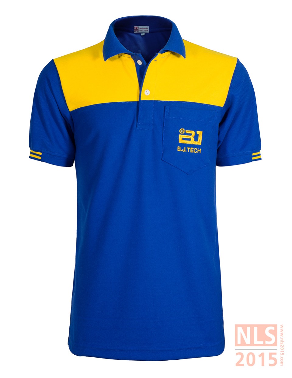 เสื้อโปโลตัดต่อสองสีเนื้อผ้า TC มีกระเป๋าอกซ้าย ปัก 2 จุดรูปที่