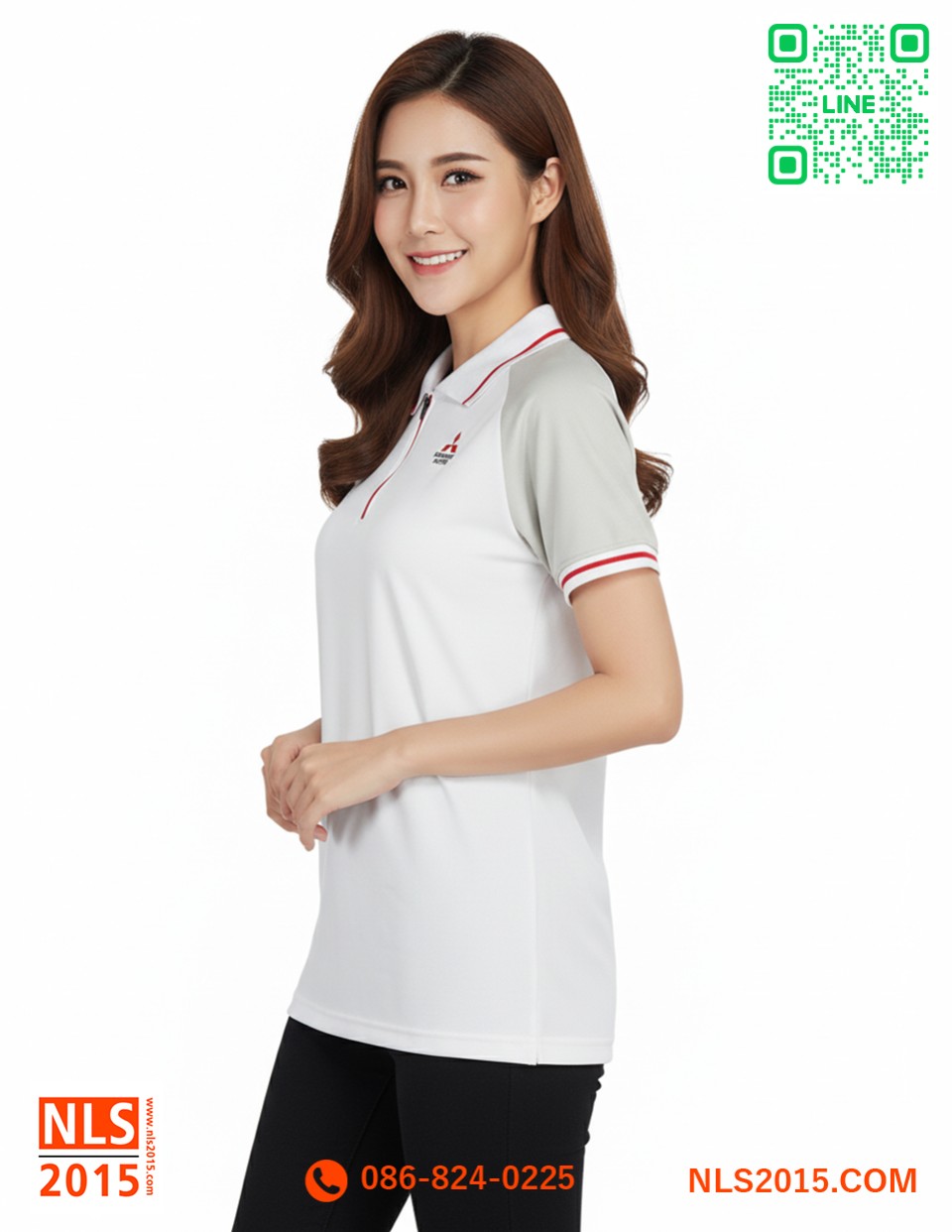 เสื้อโปโลตัดต่อสองสีเนื้อผ้าดรายเทค สาบติดซิป ปักโลโก้อกซ้ายรูปที่ 