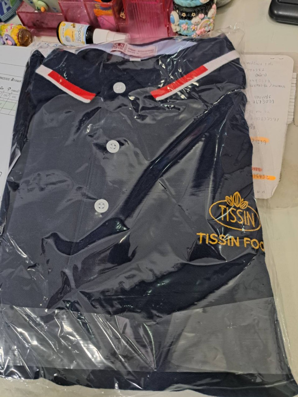 เสื้อโปโลสีกรม เนื้อผ้า TK ปกทอแจ็คการ์ด แขนปล่อย ไม่มีกระเป๋าปัก 1 จุดรูปที่ 