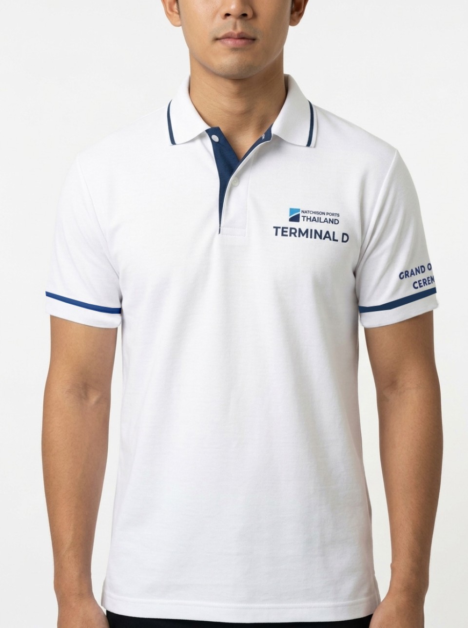 เสื้อโปโลเนื้อผ้า Drytech สีขาว พร้อมปักโลโก้รูปที่ 