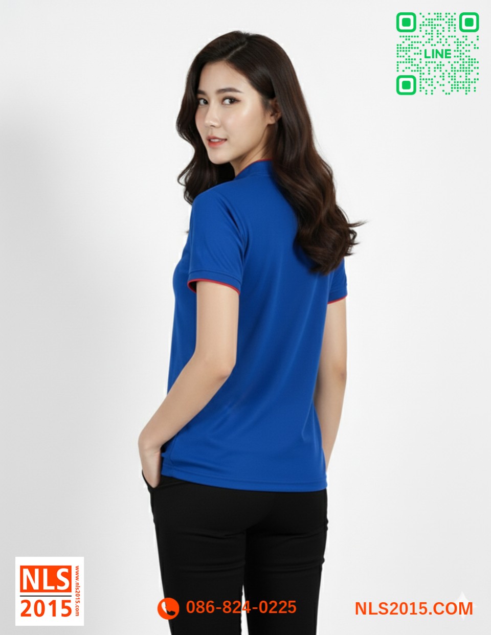 เสื้อโปโลสีน้ำเงิน เนื้อผ้าดรายเทค  คอจีนปักอกซ้ายรูปที่ 