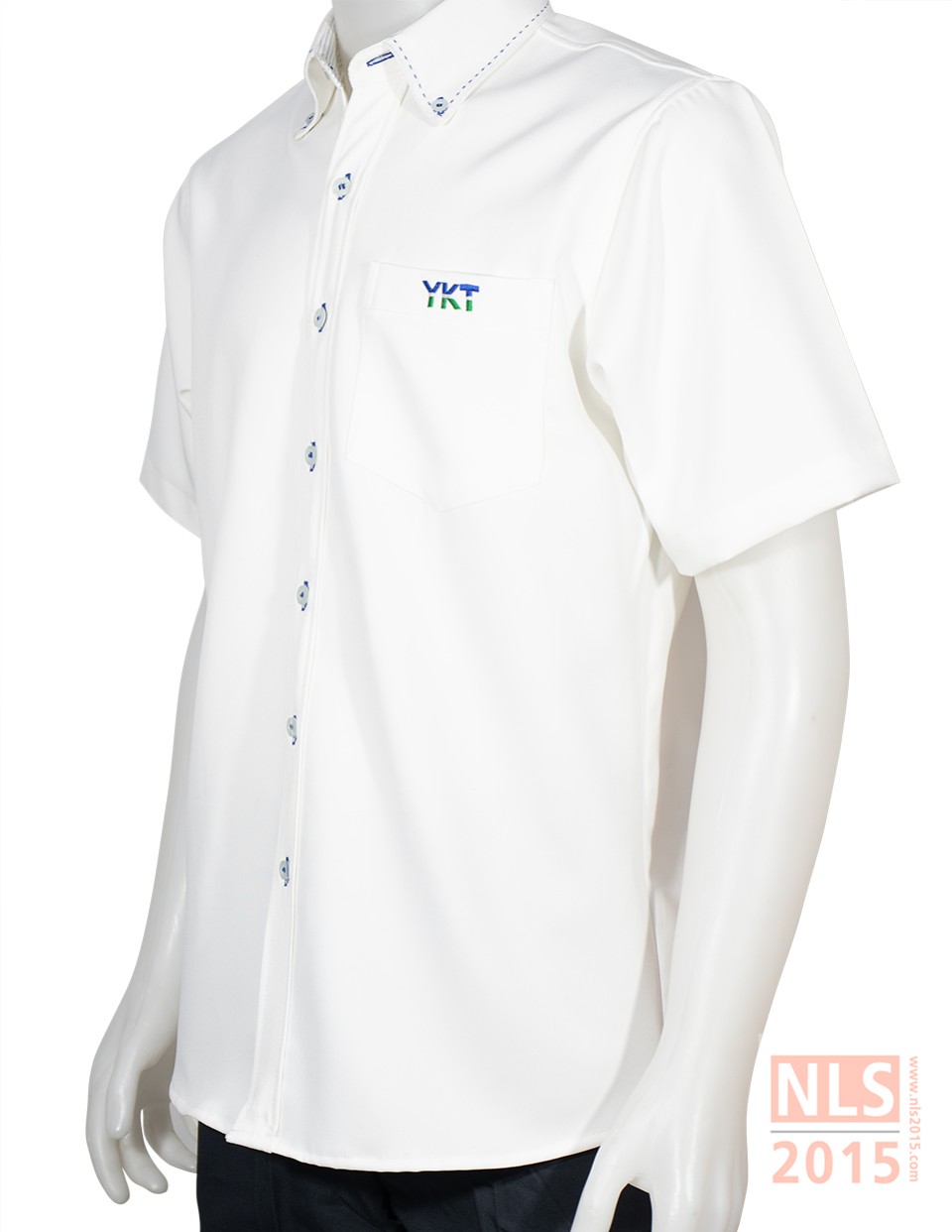 เสื้อเช็ตพนังงานชาย แขนสั้นปักโลโก้อกซ้ายรูปที่