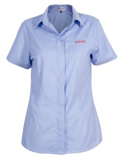 เสื้อเชิ้ตพนักงานออฟฟิศ สีฟ้า แขนสั้น สาบซ่อน ปักอกซ้าย ไม่มีกระเป๋า