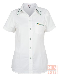 เสื้อเชิ้ตผ้าลาครอส ขลิบเขียวที่ปก