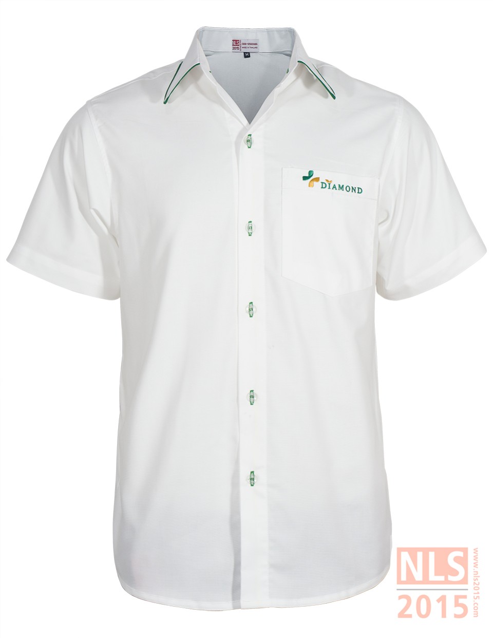 เสื้อเชิ้ตผ้าลาครอส ขลิบเขียวที่ปกรูปที่