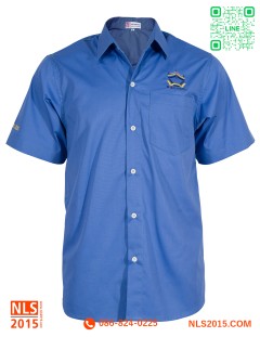 เสื้อเชิ้ตชายแขนสั้นเนื้อผ้า TC210 สีฟ้า พร้อมปักโลโก้