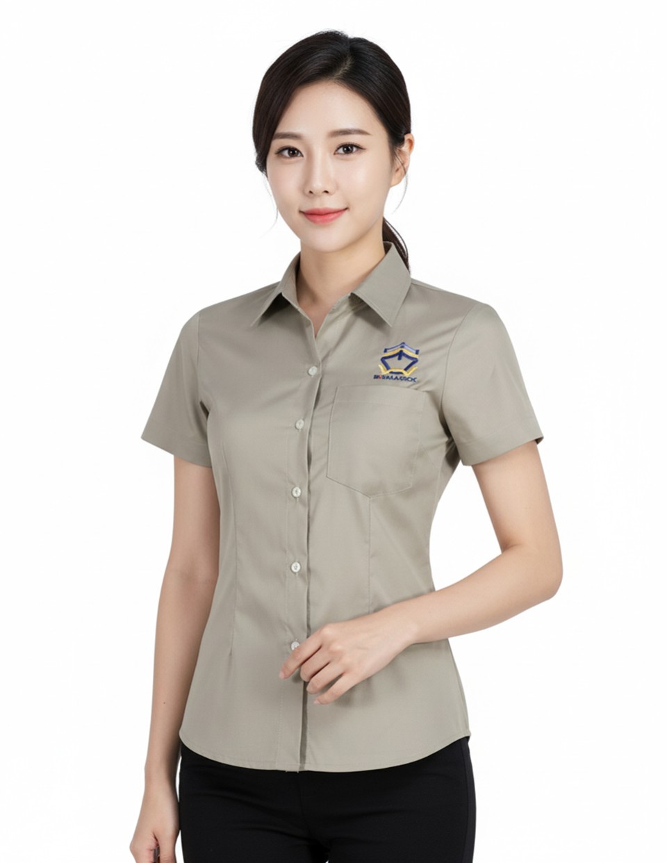 เสื้อเชิ้ตแขนสั้นหญิง เสื้อยูนิฟอร์มพนักงานออฟฟิศ พร้อมปักอกซ้าย 1 จุดรูปที่ 
