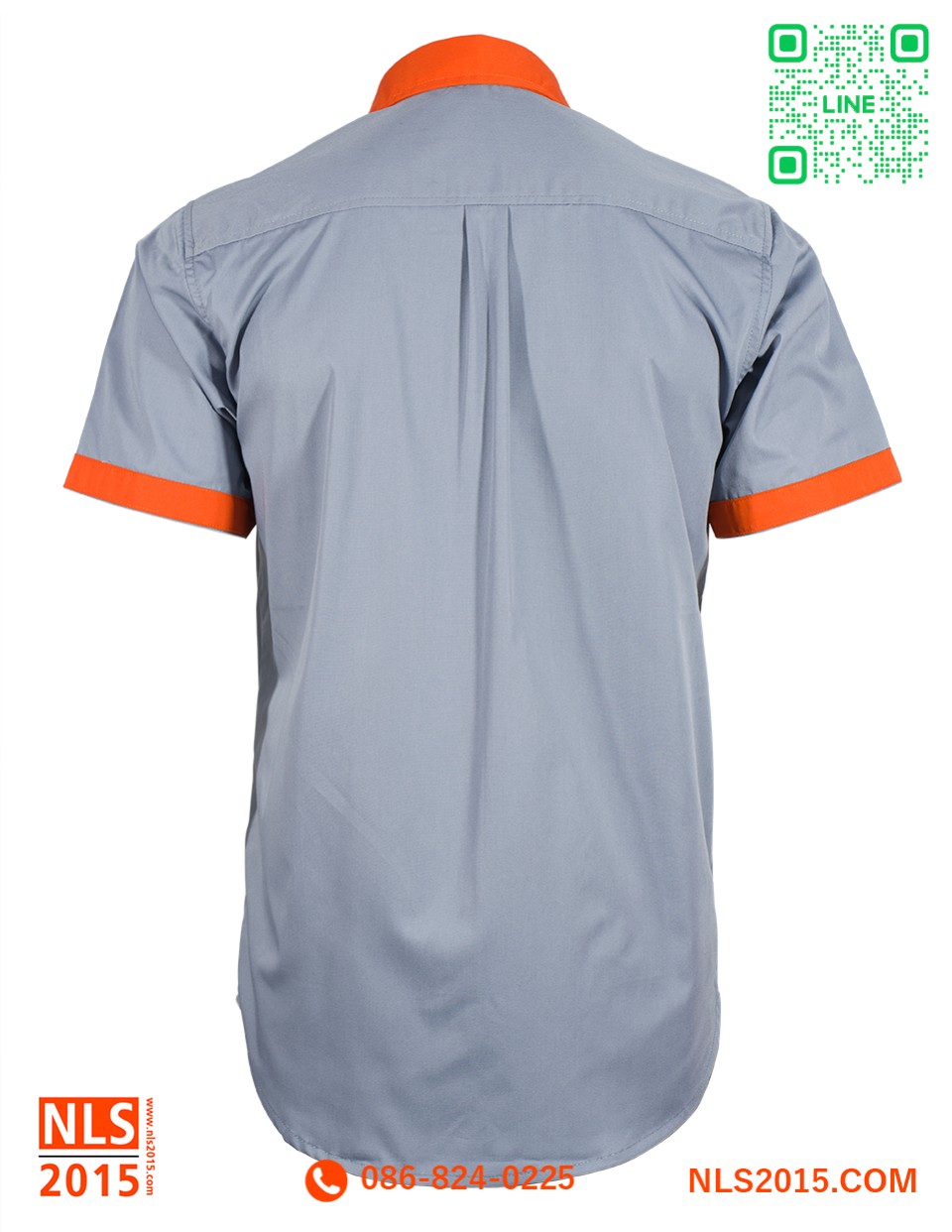 เสื้อเชิ้ตแขนสั้นตัดต่อสองสี เนื้อผ้าคอมทวิวบาง ปักโลโก้อกขวา กระเป๋าเจาะอกซ้ายรูปที่ 