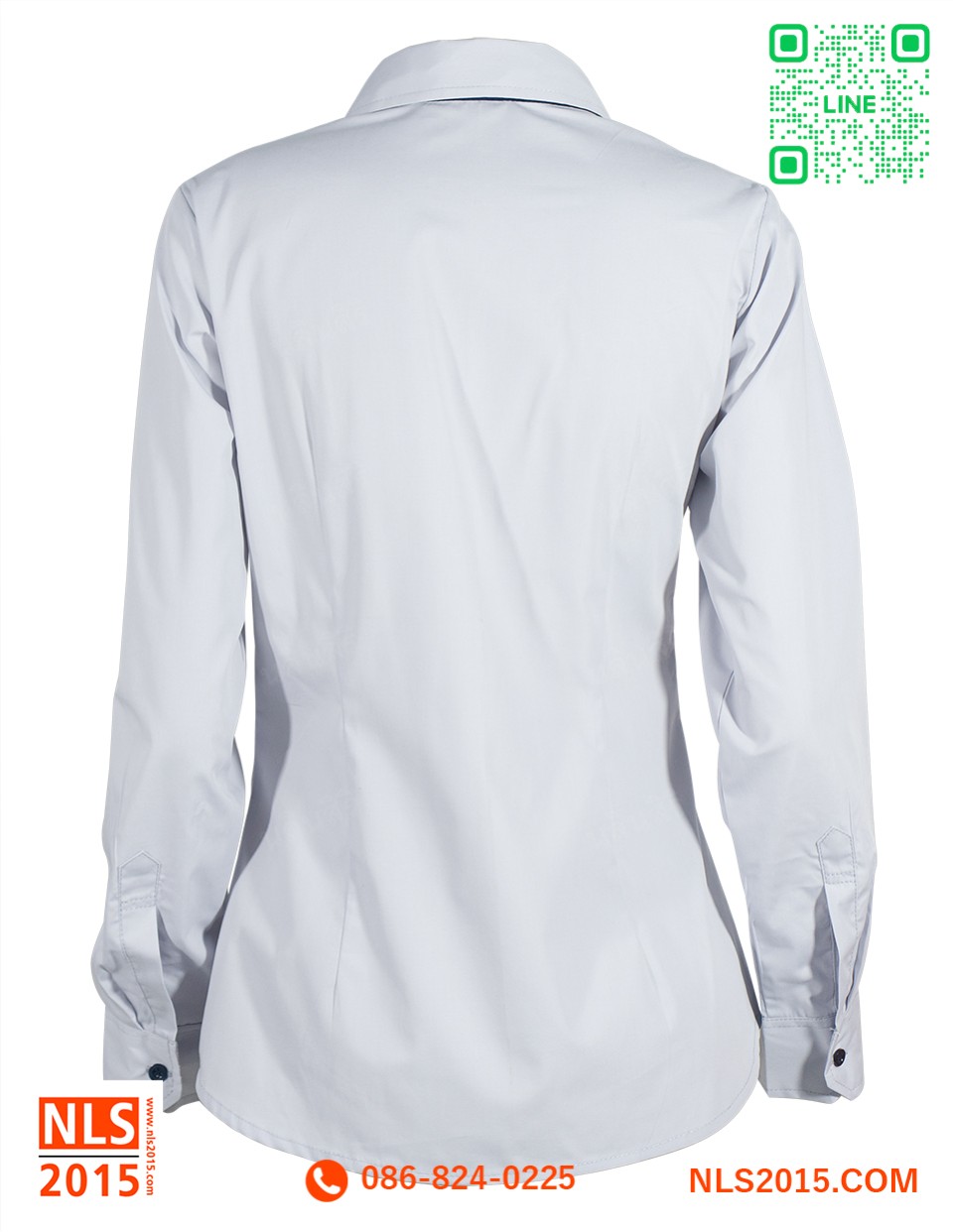 เสื้อเชิ้ตแขนยาวสีเทาอ่อน เนื้อผ้าคอมทวิวบาง สาบซ่อนติดกระดุม ไม่มีกระเป๋าอกรูปที่ 
