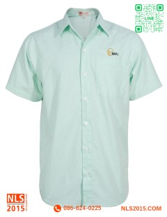 เสื้อเชิ้ตแขนสั้นผ้าอ๊อกฟอร์ตมีกระเป๋าอกซ้ายปักเหนือกระเป๋า