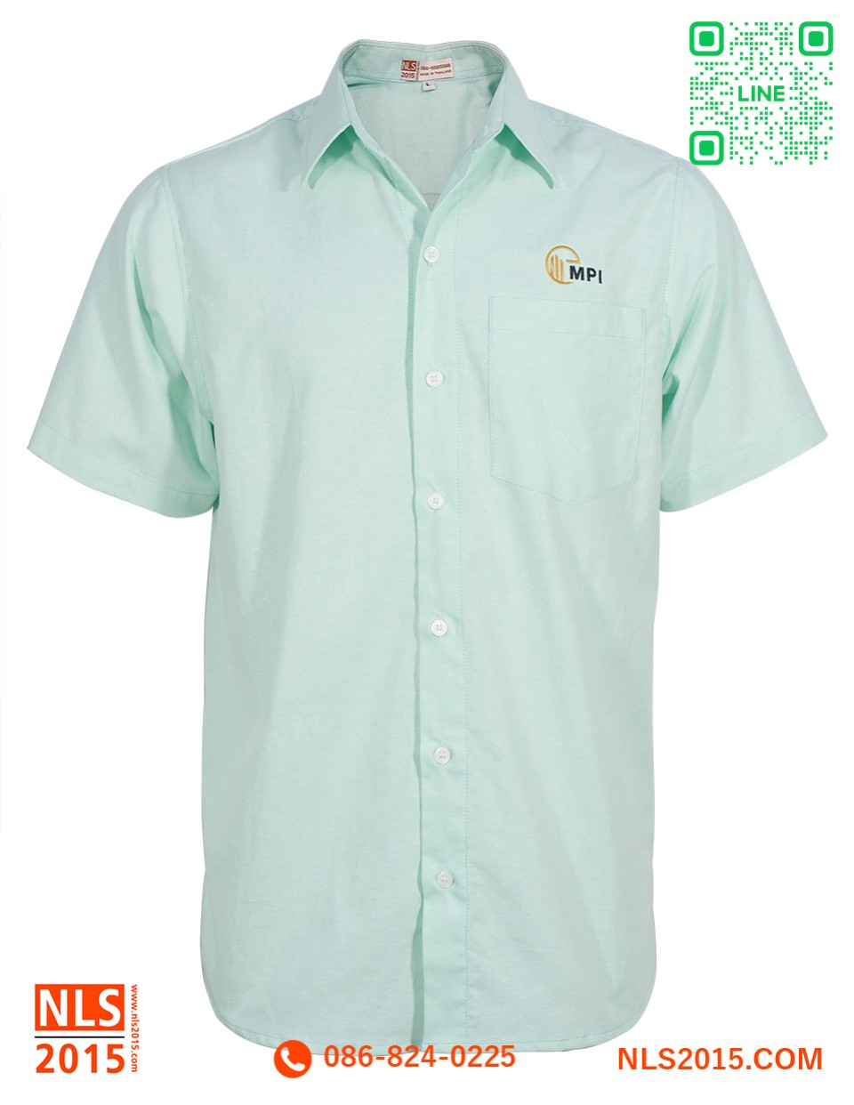 เสื้อเชิ้ตแขนสั้นผ้าอ๊อกฟอร์ตมีกระเป๋าอกซ้ายปักเหนือกระเป๋ารูปที่ 