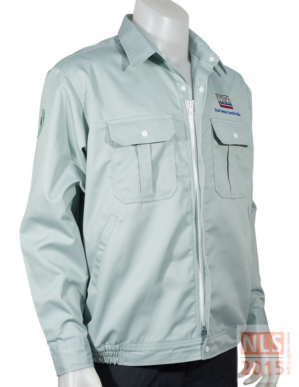 เสื้อฟอร์มพนักงานแขนยาวเนื้อผ้าคอมทวิว ปักหน้าหลัง สาบติดซิปฟันกระดู เอวมียางยืด ด้านในมีกระเป๋าใส่เอกสารรูปที่ 