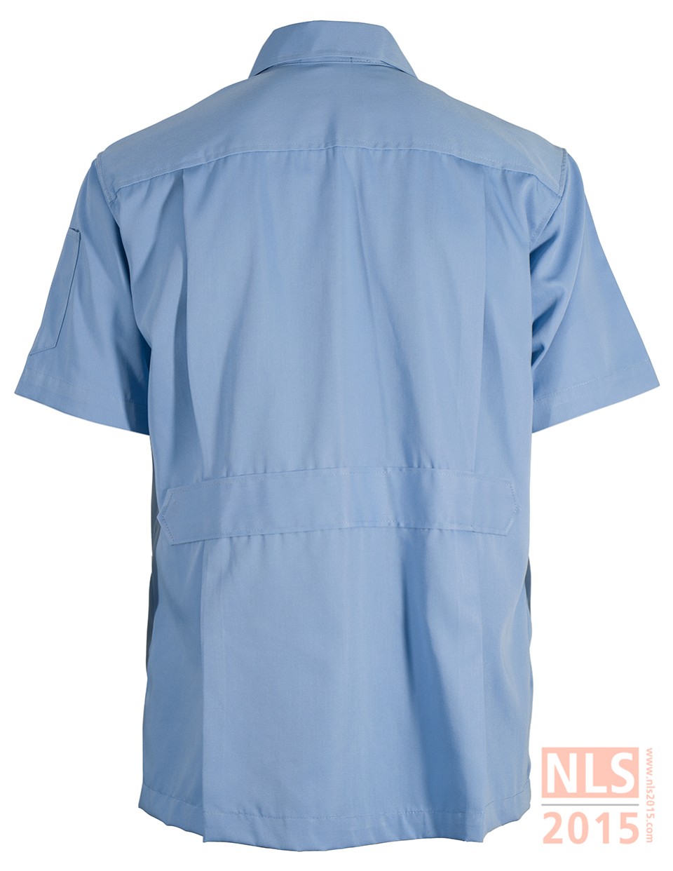 เสื้อช็อปแขนสั้นผ้าคอมทวิวสีฟ้า ปักอกซ็ายรูปที่ 