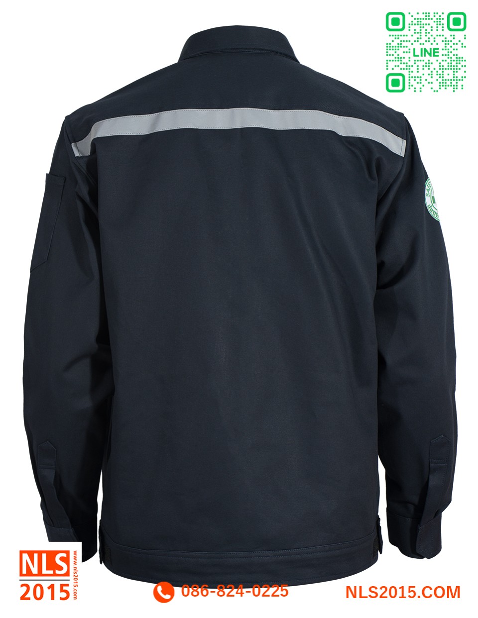 เสื้อช็อปพนักงานเนื้อผ้าเวสป้อยท์กันสะเก็ดไฟ สีกรมแขนยาว ติดเมจิกเทปทนกระดุมรูปที่ 