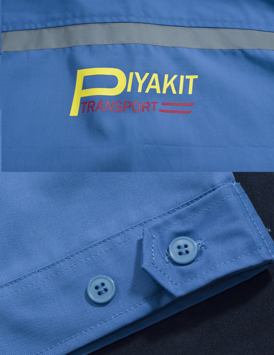 ยูนิฟอร์มพนักงานแขนยาวติดสะท้อนแสงสีเทา สกรีนโลโก้หน้าหลังรูปที่ 