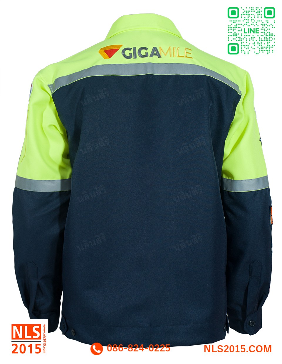 ยูนิฟอร์มพนักงานตัดต่อสองสี กรม เขียวสะท้อนแสง เนื้อผ้าดีวาย ติดแถบสะท้อนแสงสีเทารูปที่ 