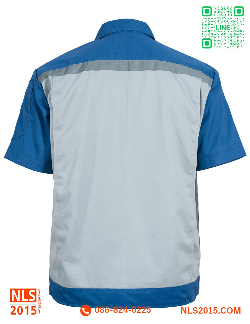 ยูนิฟอร์มตัดต่อสองสีเนื้อผ้าคอมทวิวกระดุมสแน็ปเนื้อทองเหลืองแขนสั้นรูปที่ 