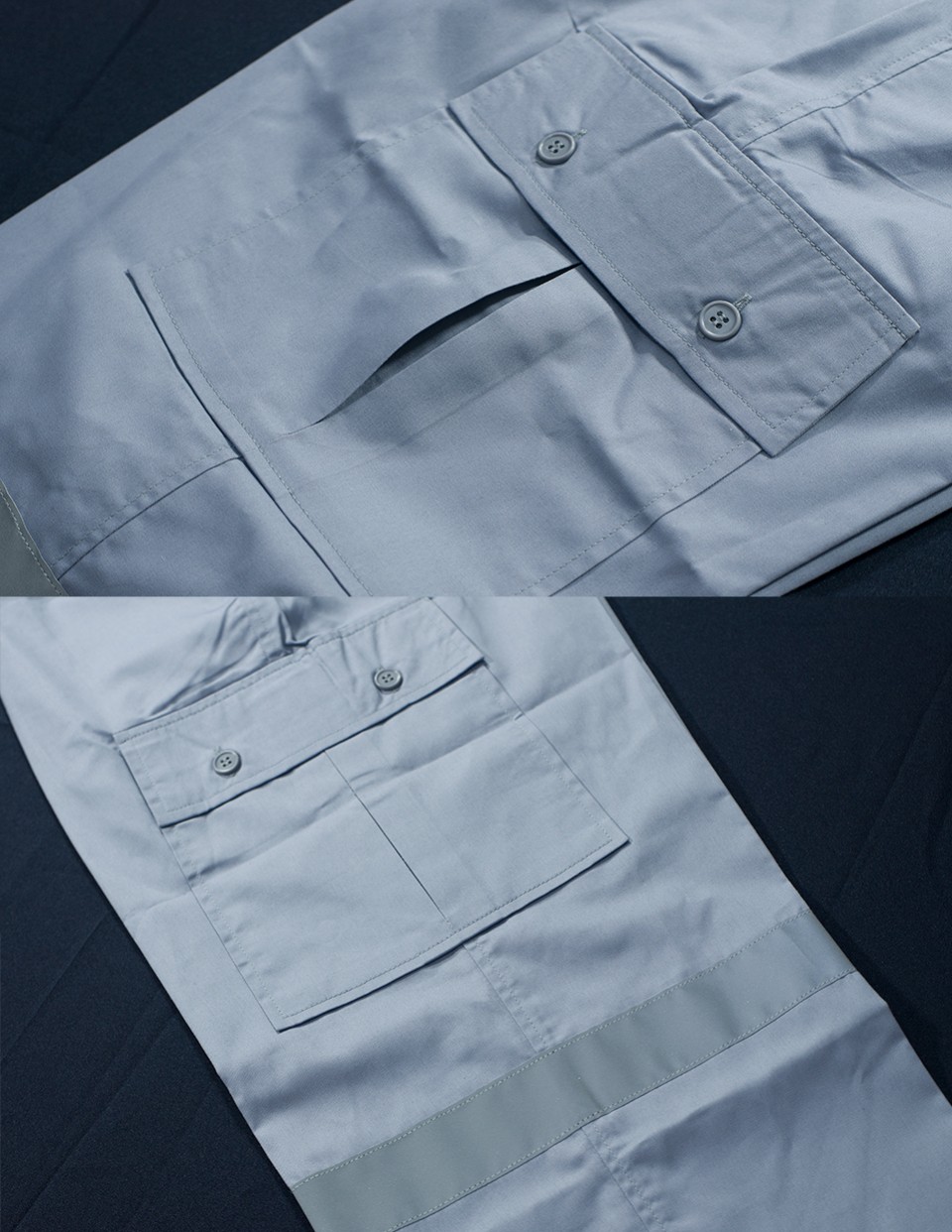 ยูนิฟอร์มพนักงานแขนยาวผ้าคอมทวิวบาง ติดแถบสะท้อนแสง ปักโลโก้รูปที่ 