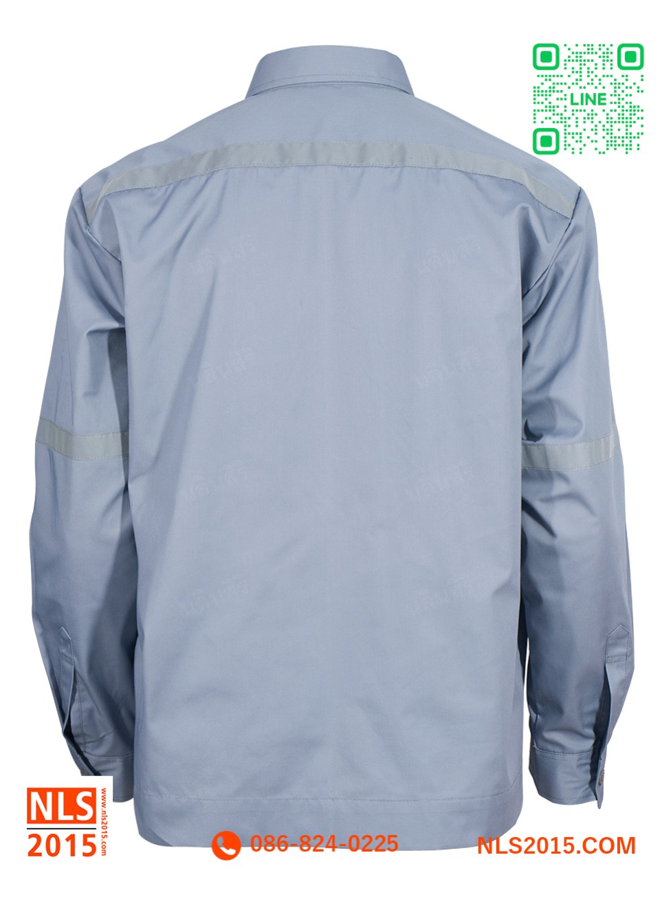 ยูนิฟอร์มพนักงานแขนยาวผ้าคอมทวิวบาง ติดแถบสะท้อนแสง ปักโลโก้รูปที่ 