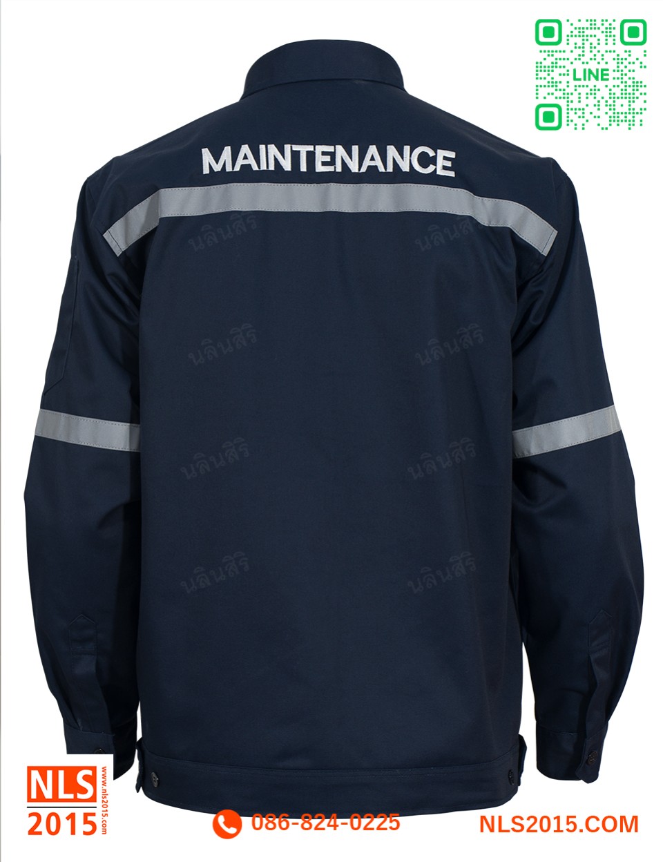 เสื้อช็อปแขนยาวติดแถบสะท้อนแสงสีเทาติดซิปฟันทองเหลืองรูปที่ 