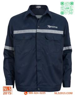 เสื้อช็อปแขนยาวติดแถบสะท้อนแสงสีเทาติดซิปฟันทองเหลือง