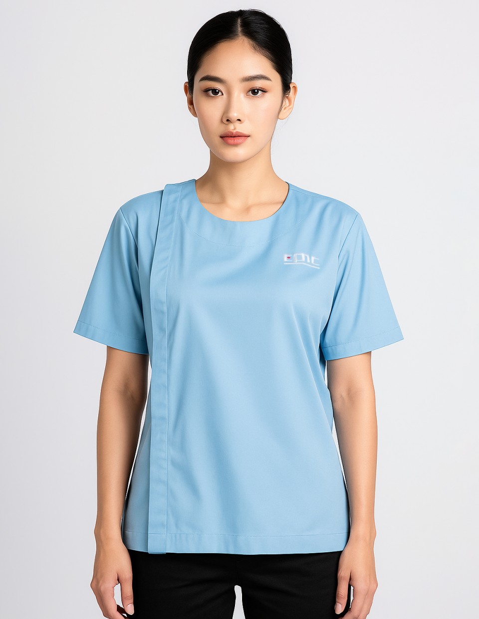 ยูนิฟอร์มพนักงาน เสื้อคอกลม กระดุมป้ายข้าง เครื่องแบบผู้ช่วยพยาบาล ชุดผู้ช่วยแพทย์ ชุดผู้ช่วยในคลีนิครูปที่ 