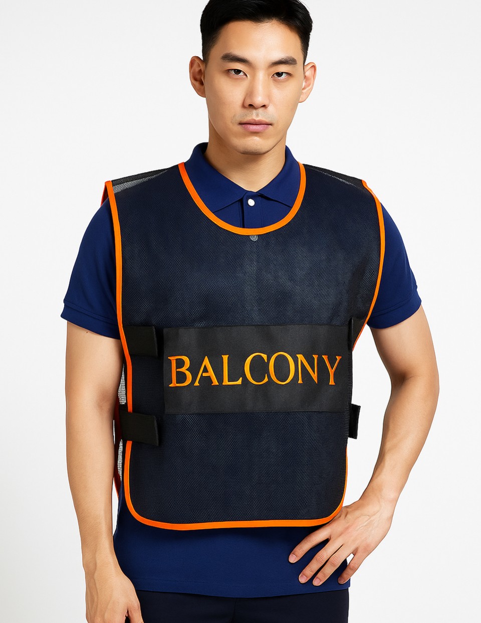 เสื้อกั๊กตาข่ายแข็งสีดำ พร้อมปักรูปที่
