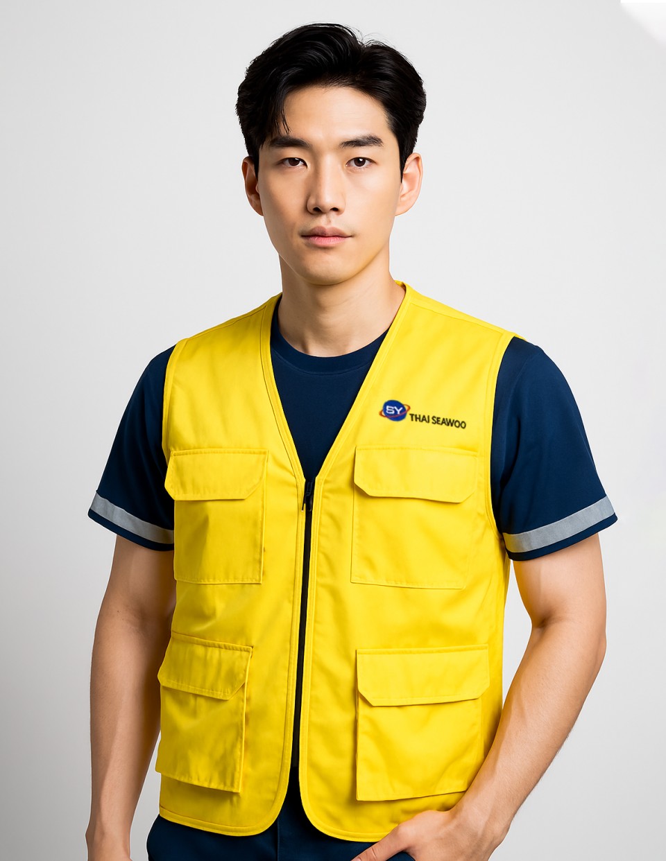 เสื้อกั๊ก เนื้อผ้าคอมทวิว พร้อมปักหน้ากละด้านหลังรูปที่