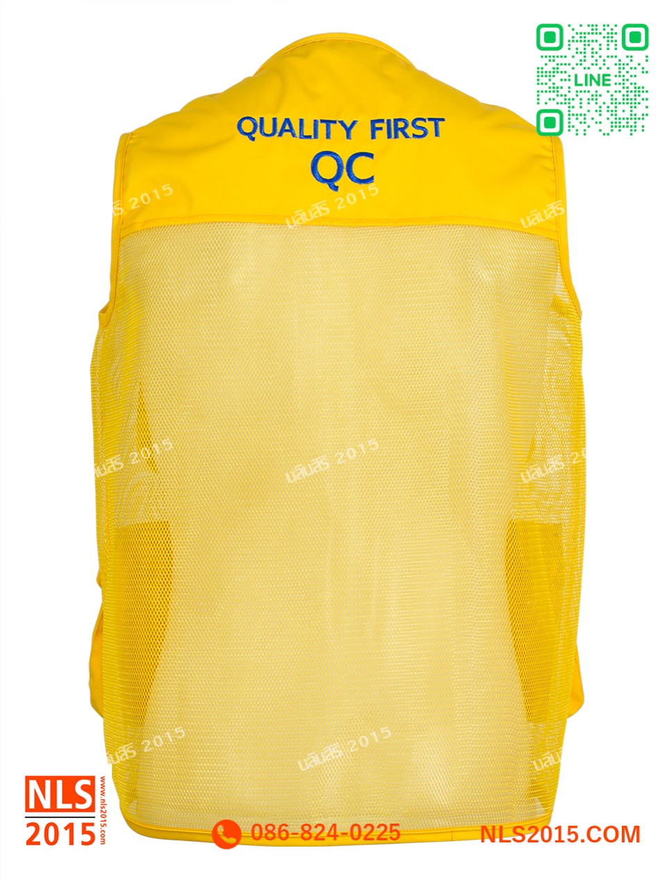 เสื้อกั๊กตาข่ายแข็ง เนื้อผ้าคอมทวิว ปักด้านหน้าและด้านหลังรูปที่ 