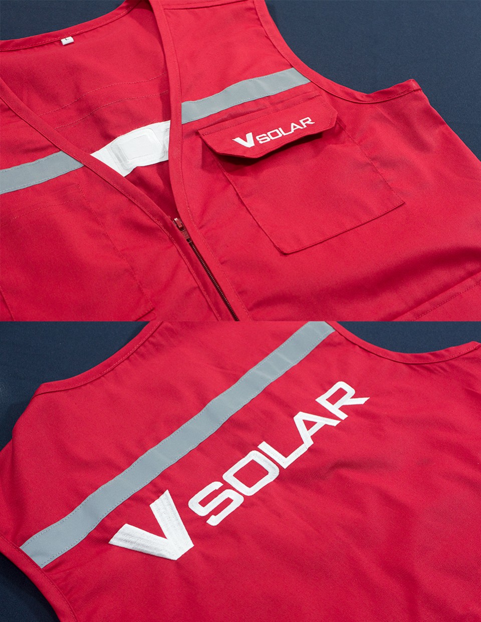 เนื้อผ้าคอมทวิวบางติดแถบสะท้อนแสงปักหน้าหลังฝากระเป๋าติดเมจิกเทปรูปที่ 