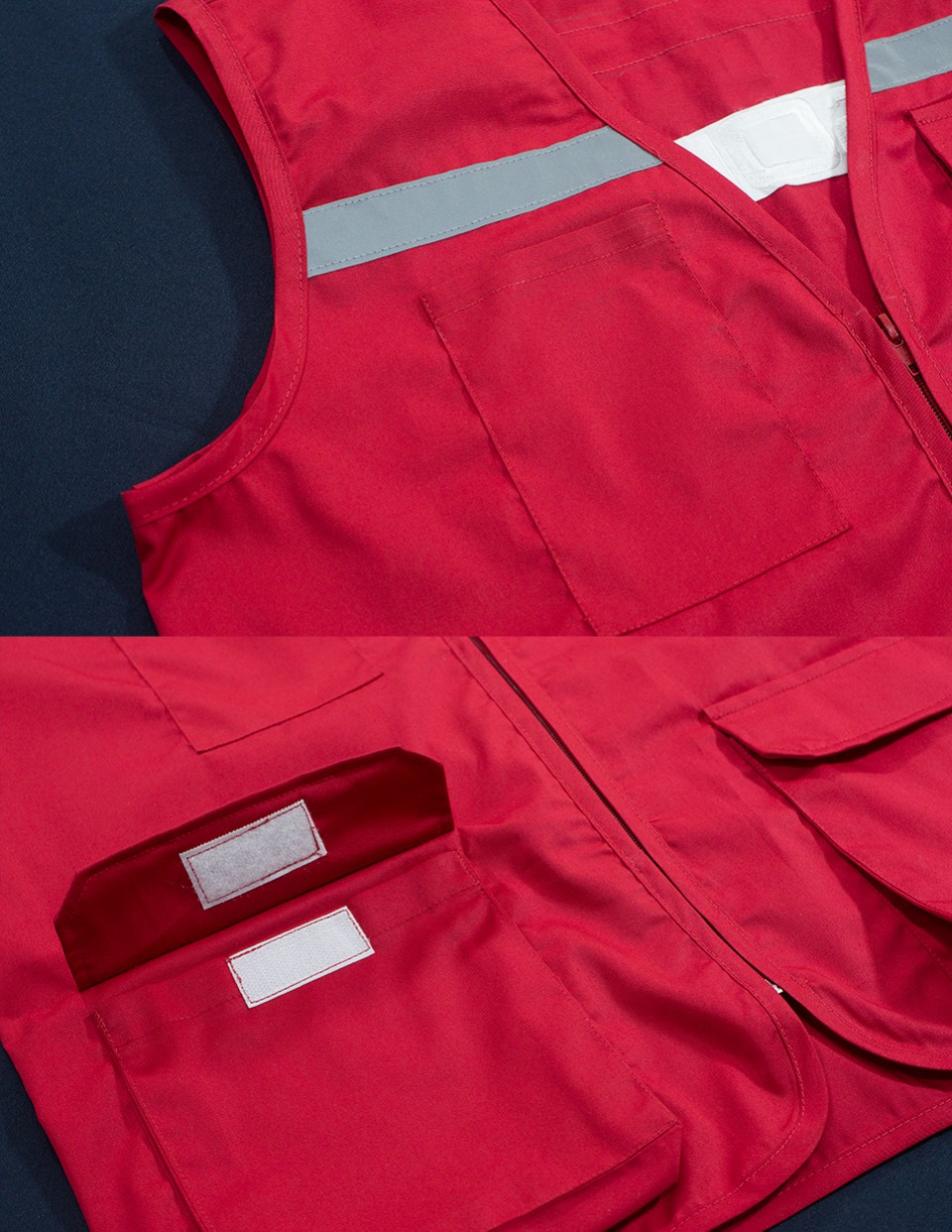 เนื้อผ้าคอมทวิวบางติดแถบสะท้อนแสงปักหน้าหลังฝากระเป๋าติดเมจิกเทปรูปที่ 